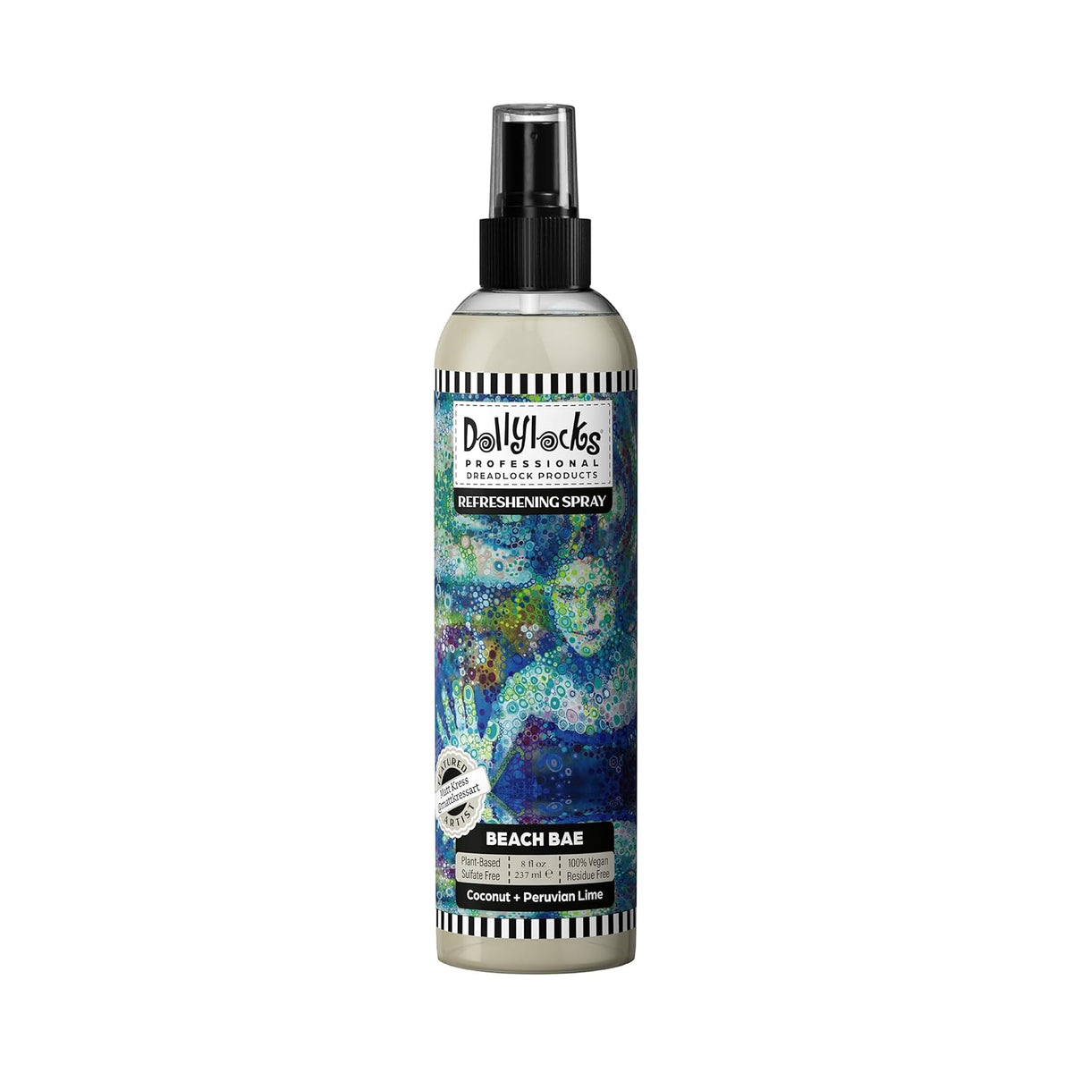 Dollylocks front packaging showing coconut lime bottle and label benefits