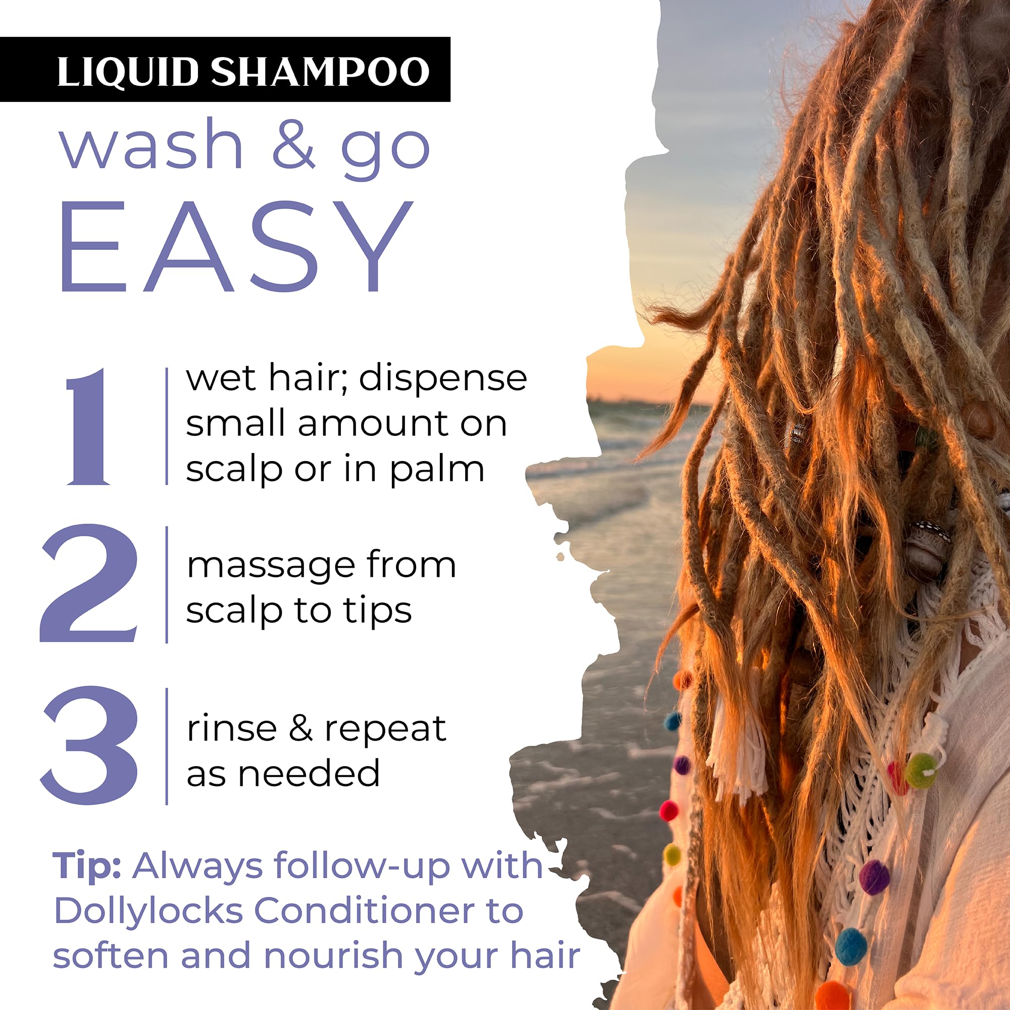 Dollylocks ingredients label emphasizing plant-based, vegan formula