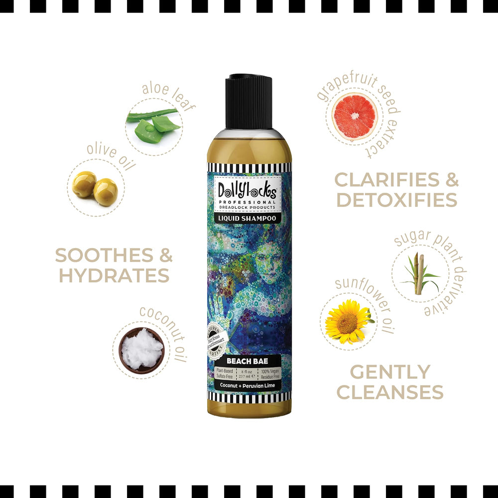 Dollylocks bottle staged by tropical props conveying coconut lime fragrance