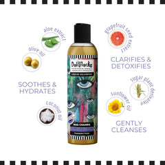 Dollylocks 8oz bottle in hand showing compact travel-friendly size