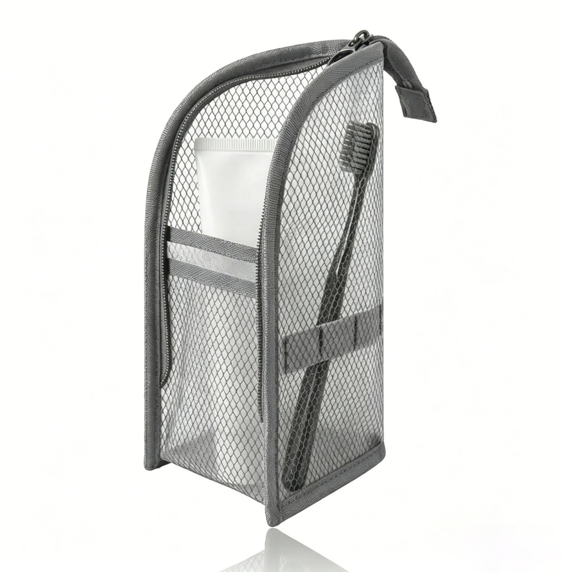 DomesticEdge bag standing on bathroom counter for fast access during morning routines