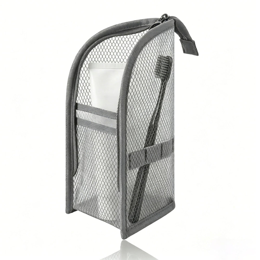 DomesticEdge bag standing on bathroom counter for fast access during morning routines