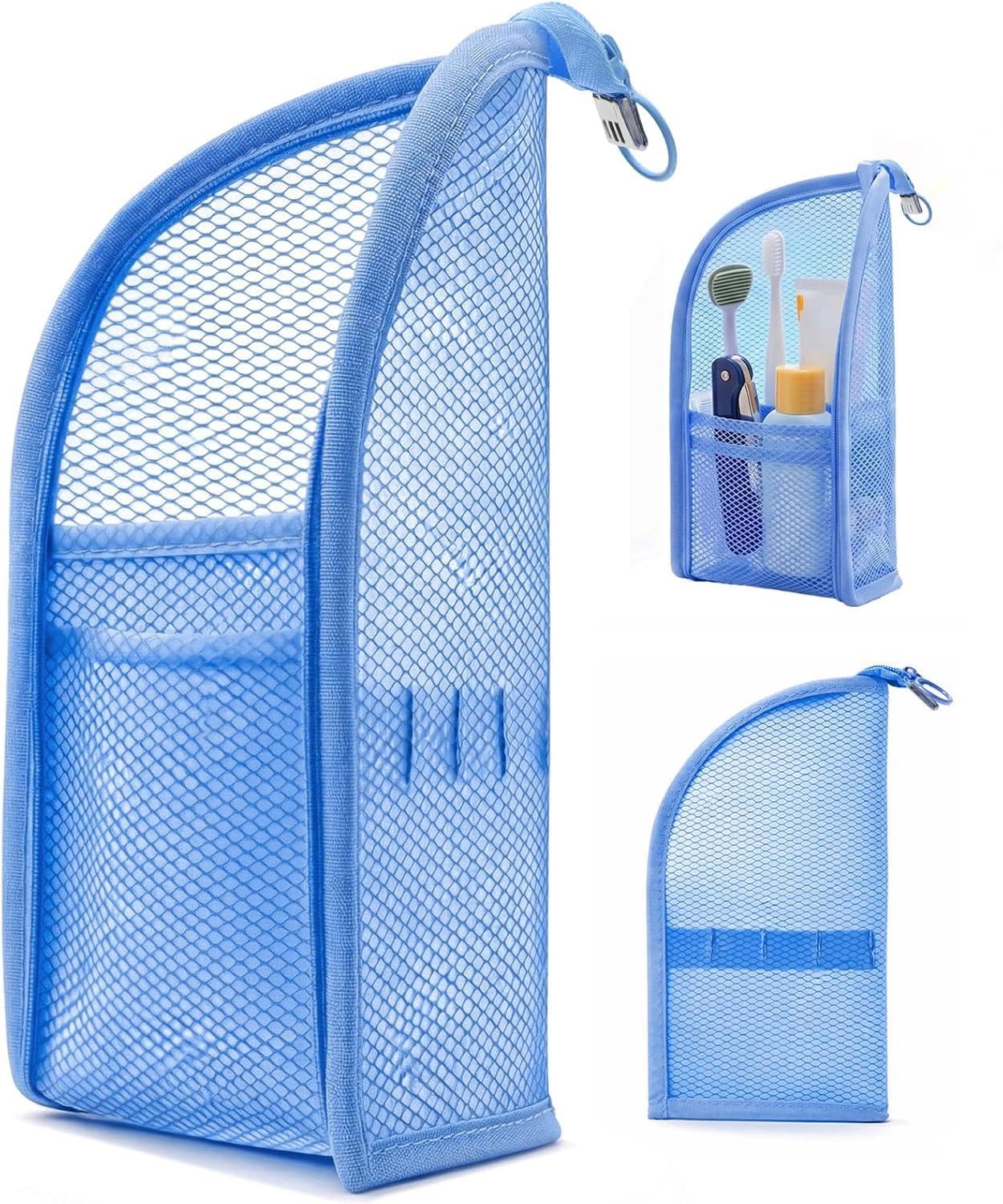 DomesticEdge standing toiletry bag front view shows compact storage benefit