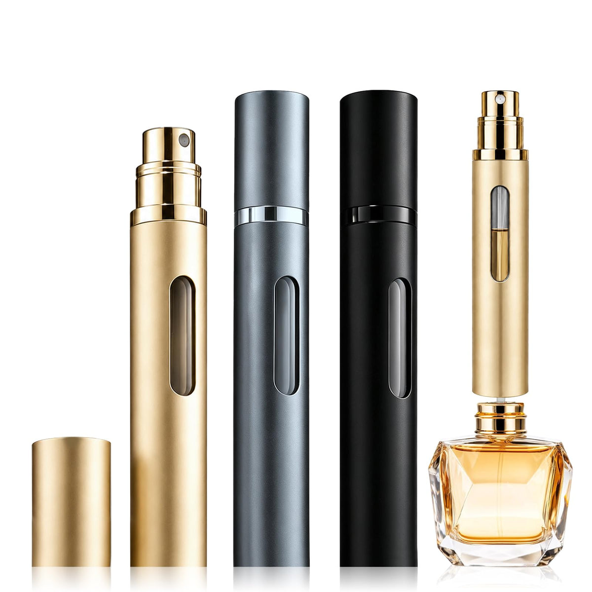 DOMOTECH front view showing elegant atomizer and secure cap, portable convenience