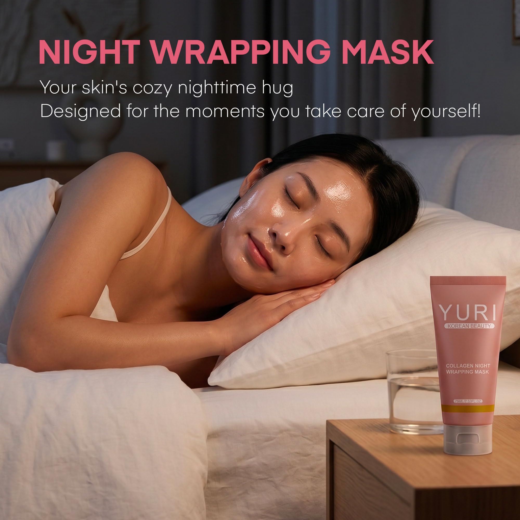 Dongyu YURI jar beside bedside lamp suggesting simple overnight use for busy routines