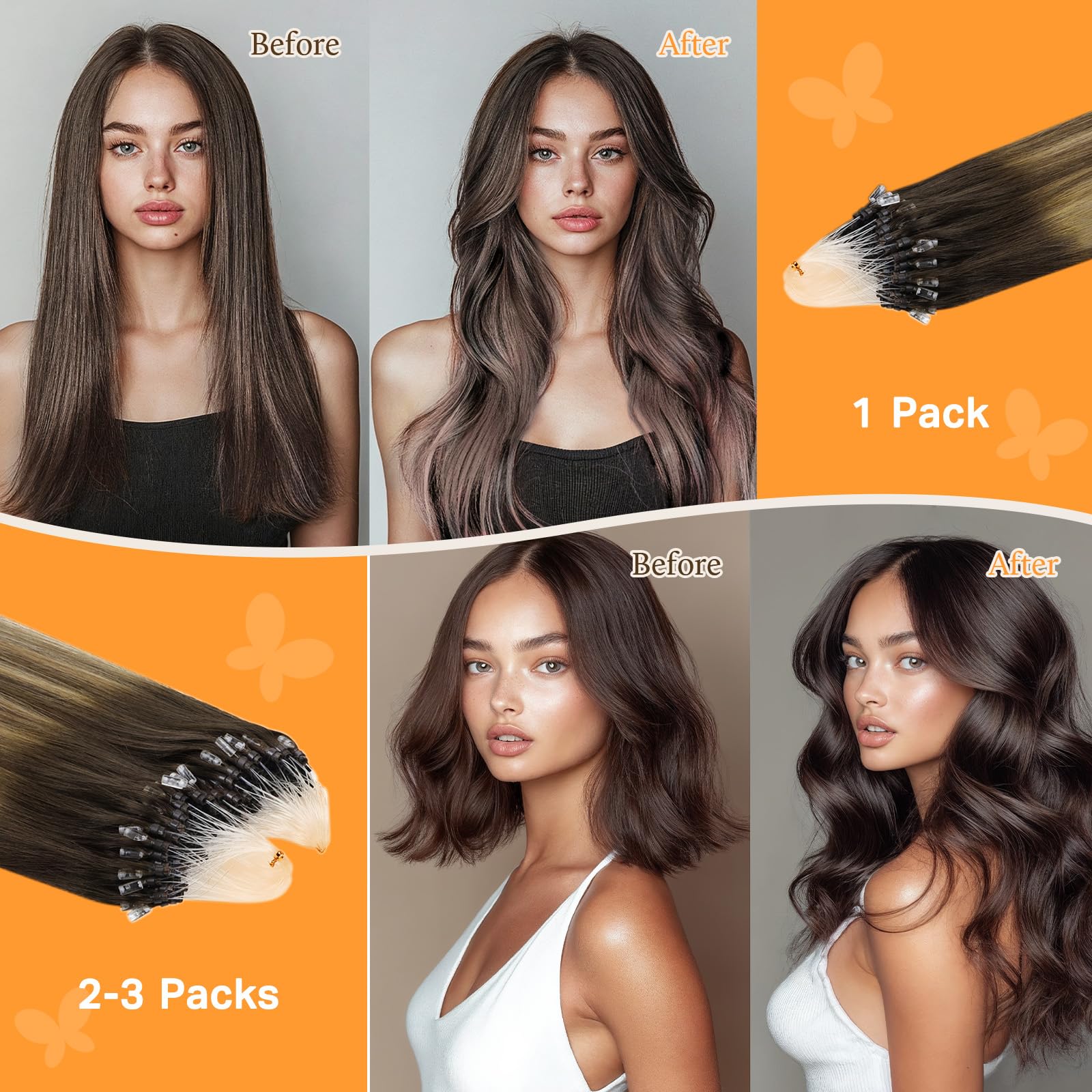 DOORES color-match beads placed against hair showing seamless, invisible blending benefit