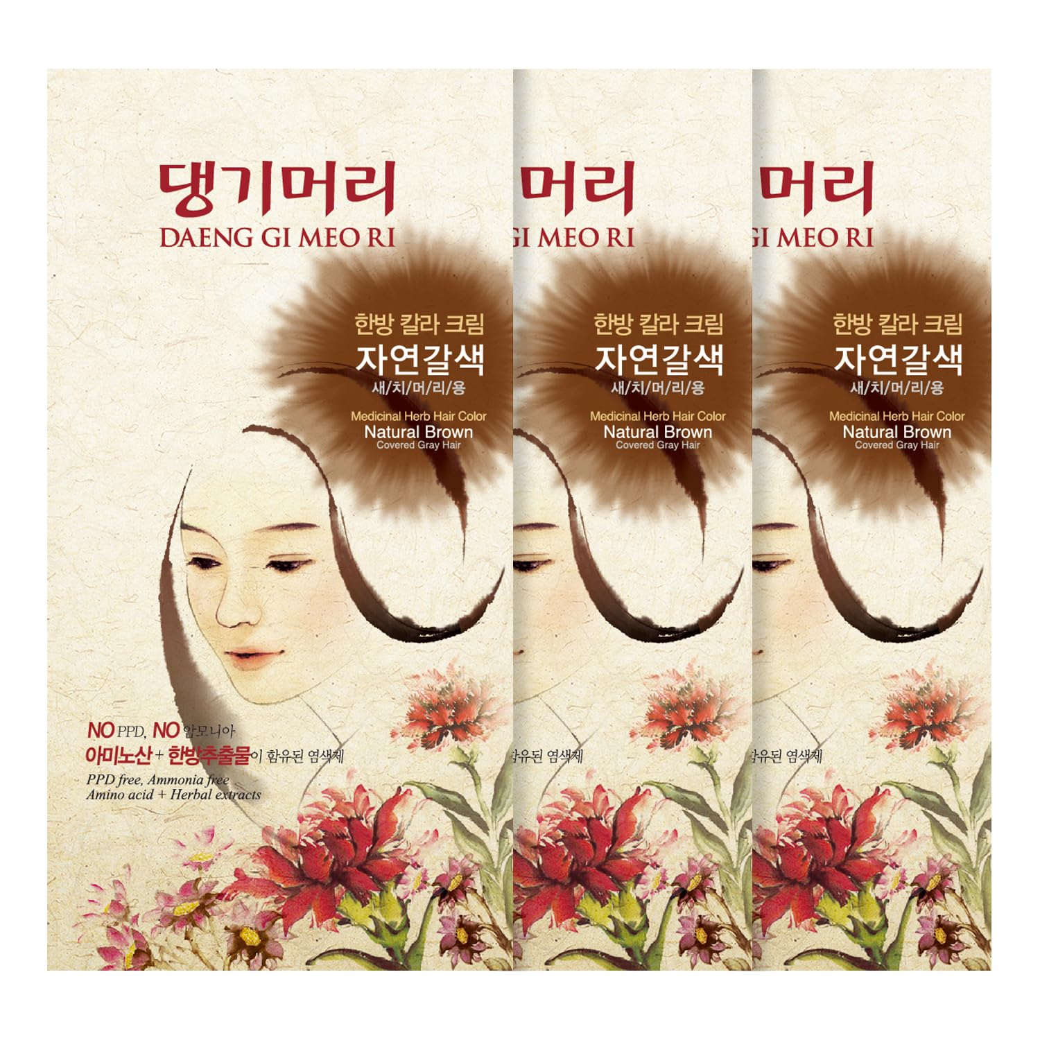 Doori Daeng Gi Meo Ri front packaging showing natural brown and herbal benefits