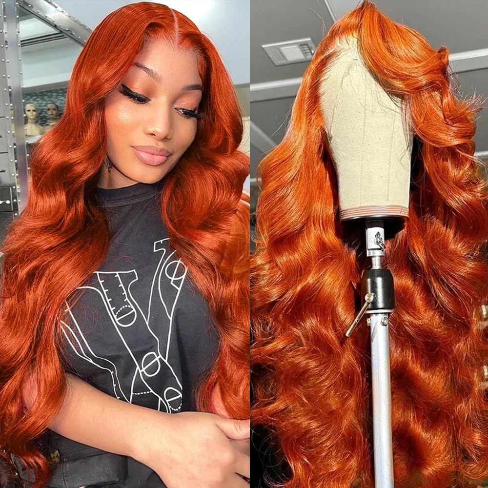 dorbess front view showing 30-inch ginger orange wig and natural hairline