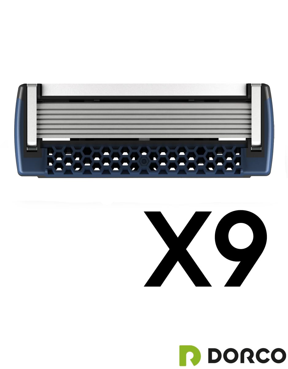 DORCO Pace seven-blade cartridge detail showing precise blade alignment