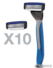 DORCO Pace 3 blade close-up showing three blades and precise angulation for smooth shave