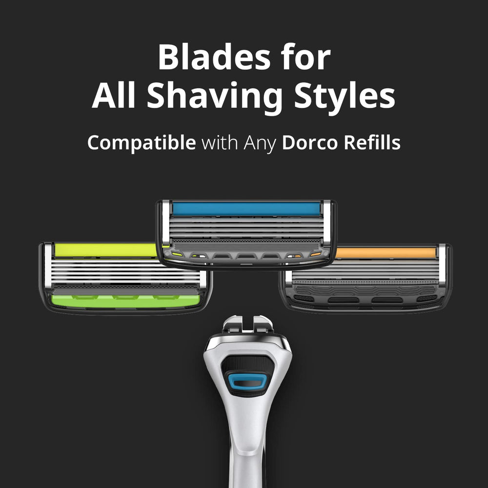 DORCO razor next to coin for scale showing compact size and portability