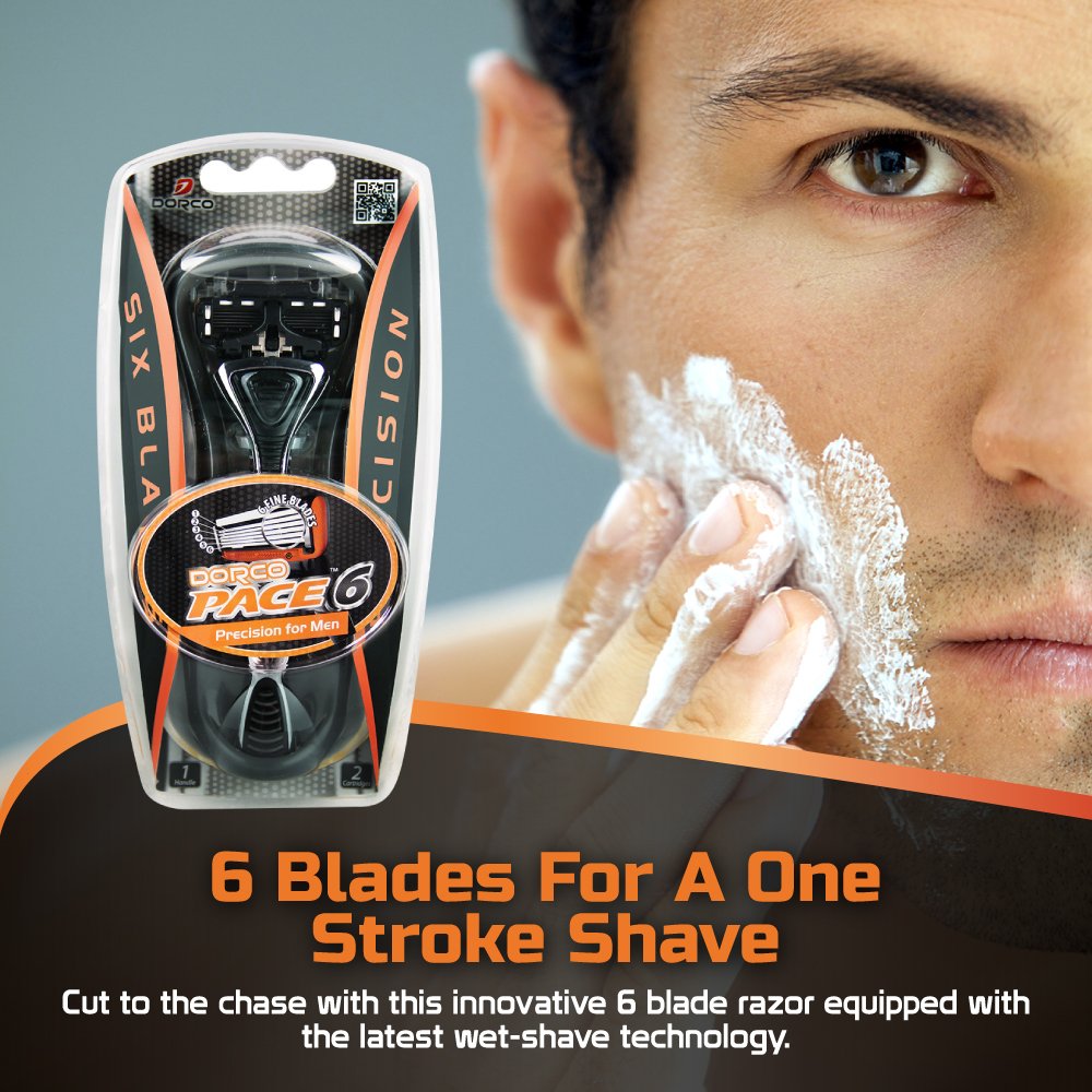 DORCO razor in use along jawline showing smooth contouring