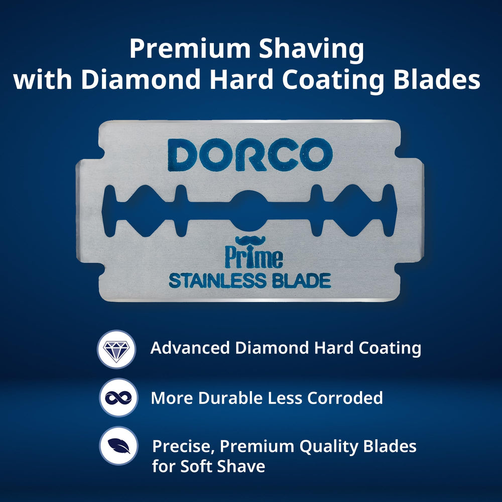 DORCO open packet with several blades illustrating easy, organized storage
