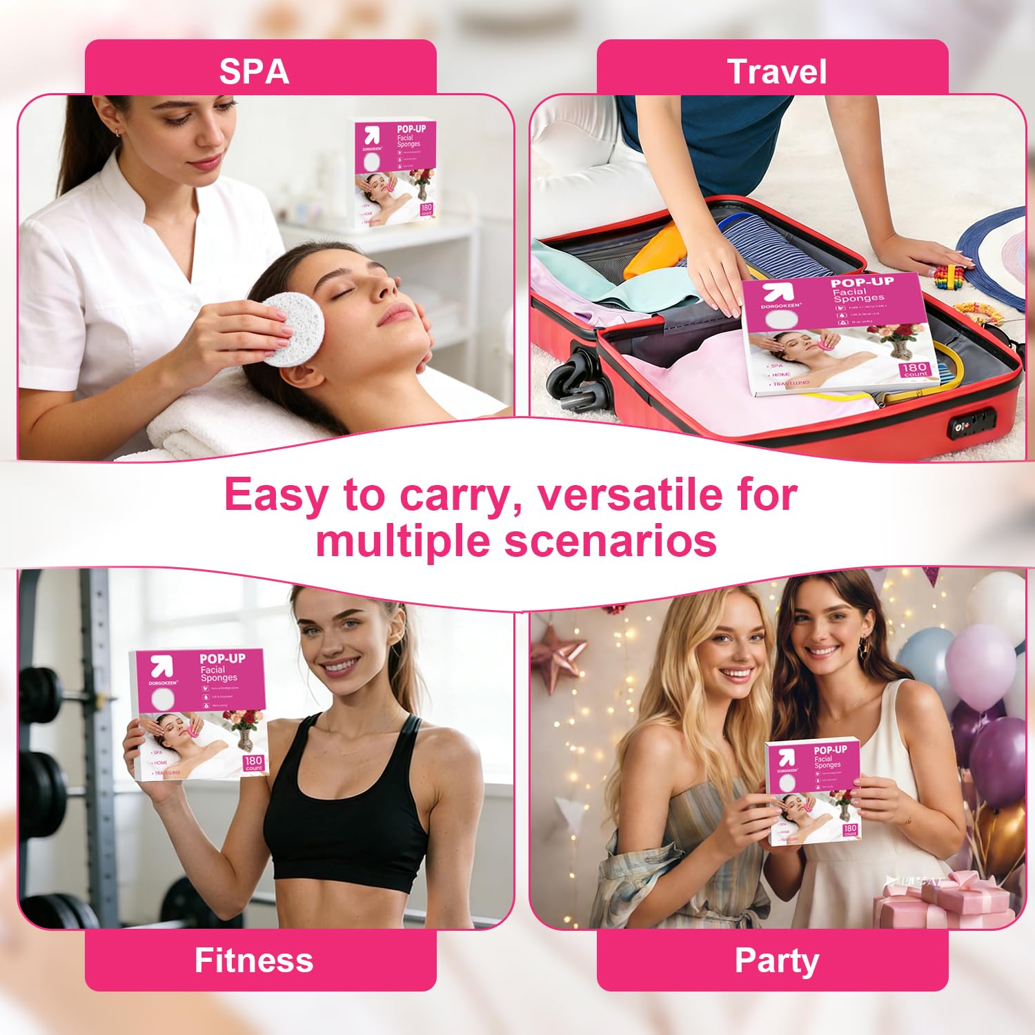 Model using DORGOKEEN sponge to remove makeup for effective cleansing benefit