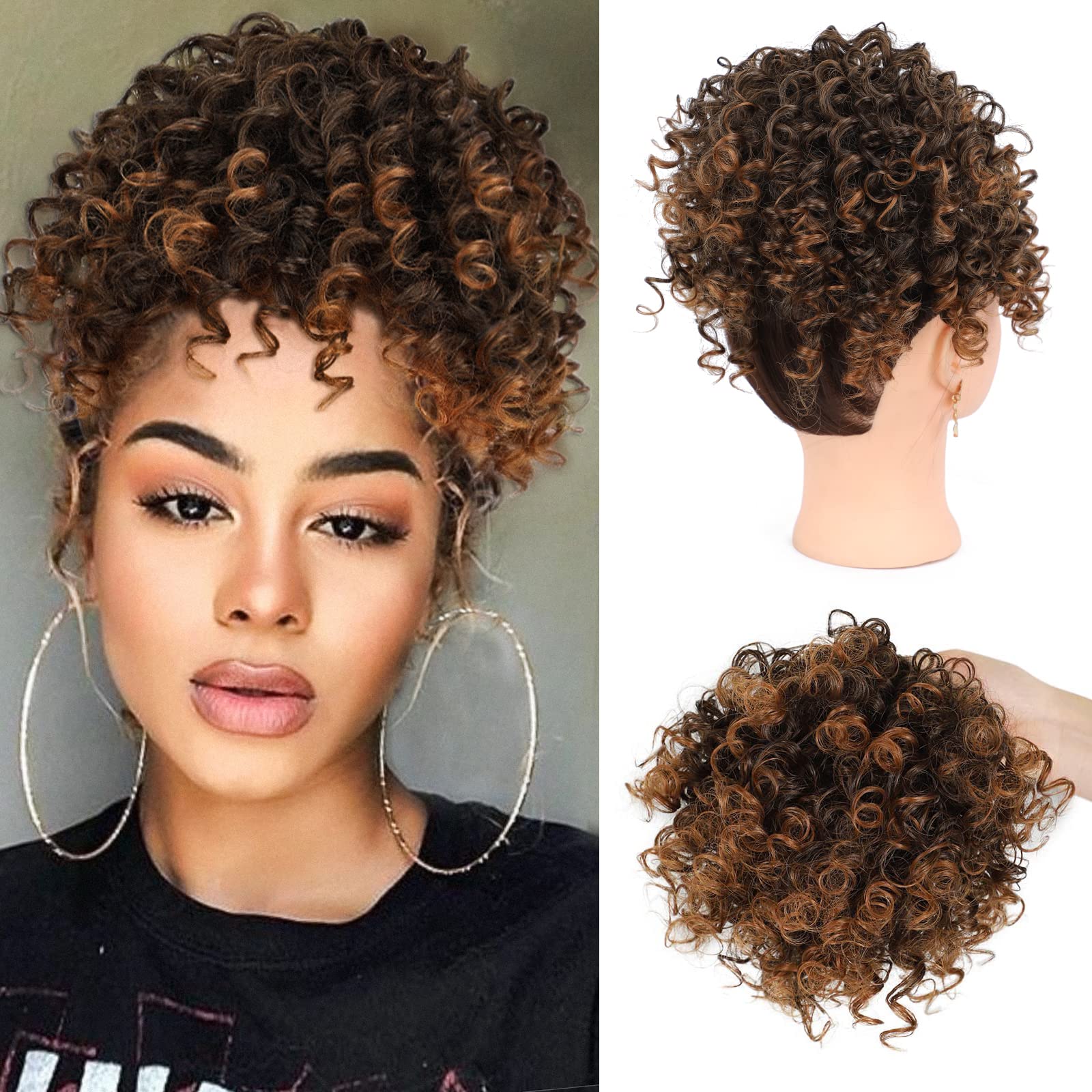 DOROJJ front view of ombre caramel brown ponytail showing color and curl for instant style