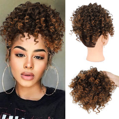 DOROJJ front view of ombre caramel brown ponytail showing color and curl for instant style