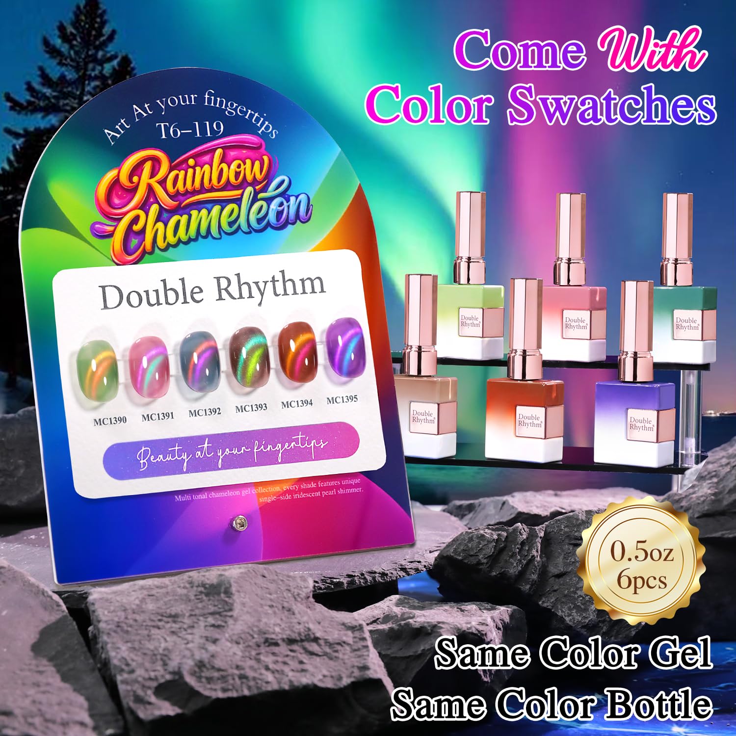 Double Rhythm bottle close-up highlighting label and 0.5 oz size for easy identification