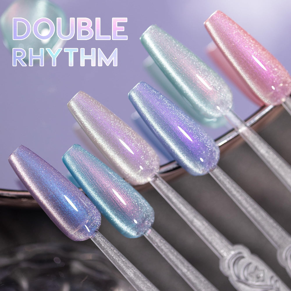 Double Rhythm cat eye effect close-up highlighting reflective line and salon finish