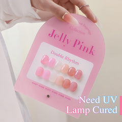 Double Rhythm cured nails in jelly-milky pink showing glossy salon finish