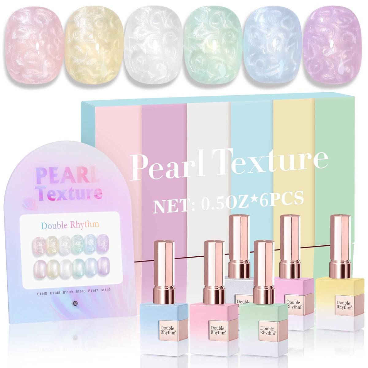 Double Rhythm front packaging showing six bottles and pearl finishes for coordinated looks