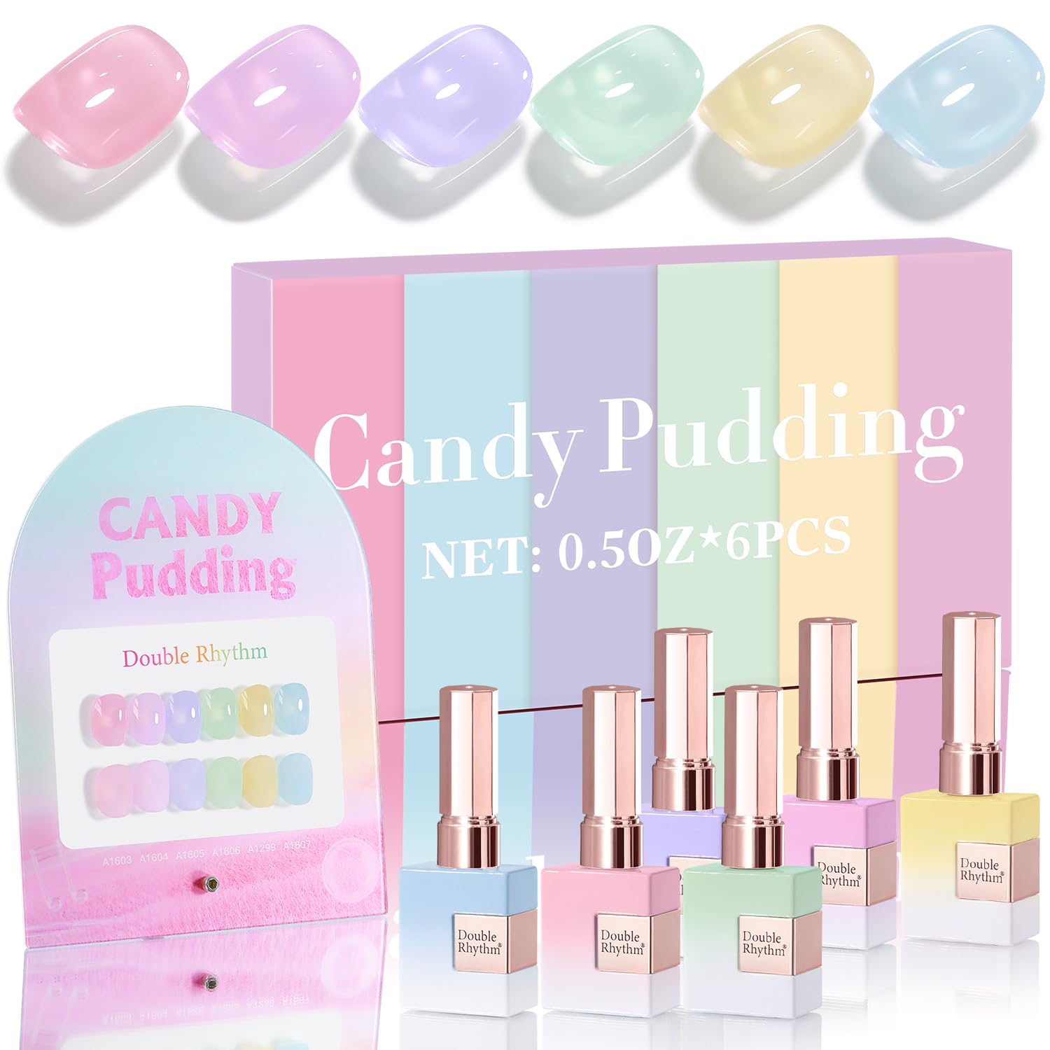 Double Rhythm front packaging showing six 15ml gel bottles and kit benefits