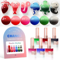 Double Rhythm front packaging showing six identical color-changing bottles and benefits