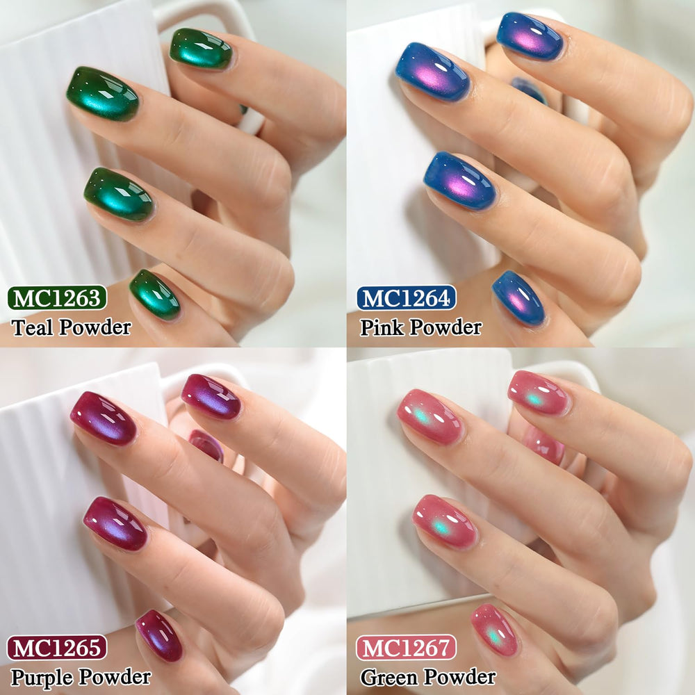Double Rhythm applied on a nail tip showing cured high-gloss magnetic effect