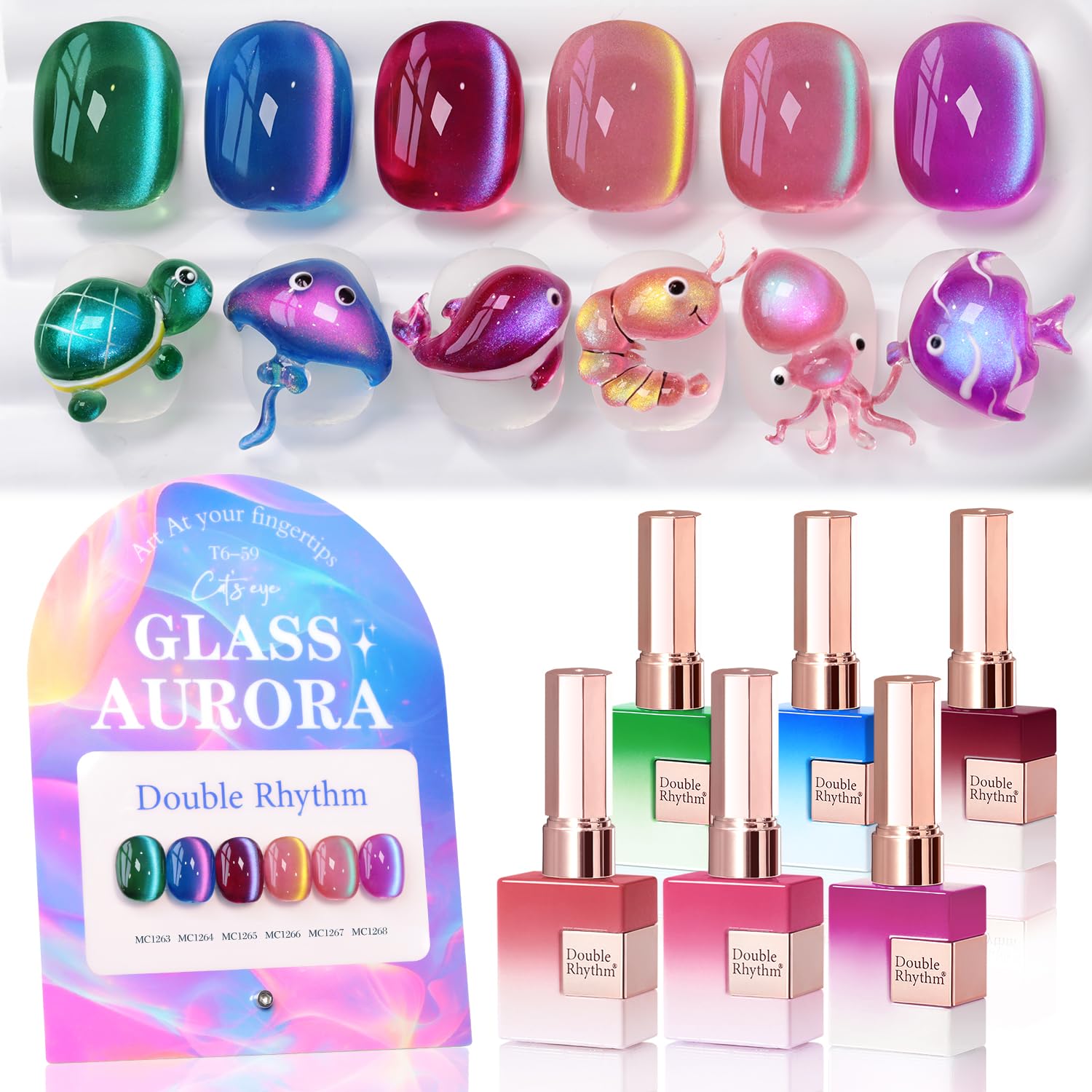 Double Rhythm front packaging showing six matching gel bottles and magnet for easy gifting
