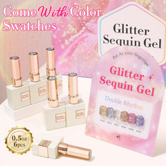 Double Rhythm glitter texture close-up highlighting shimmer and dense pigmentation benefit