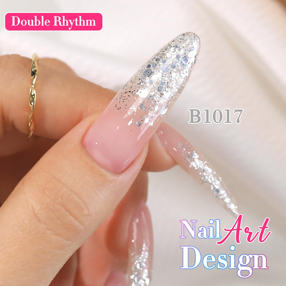 Double Rhythm finished manicure with glitter nails, long-lasting shine benefit