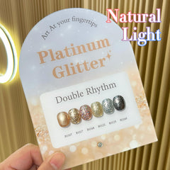 Double Rhythm color swatch board displaying all six glitter shades for quick comparison
