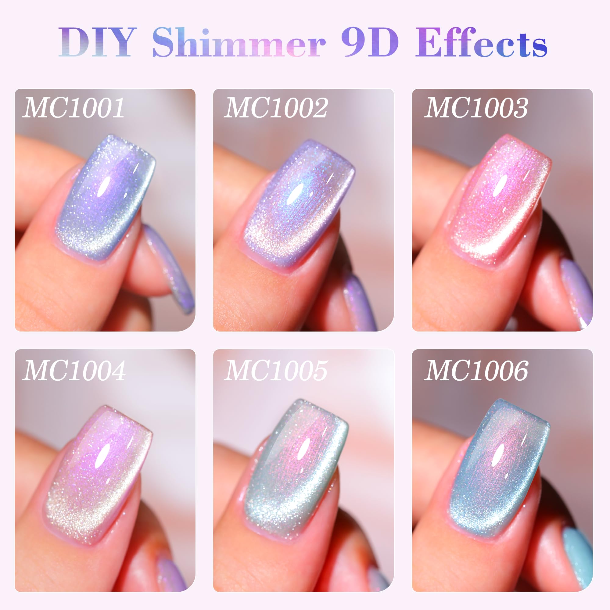 Double Rhythm swatches on a nail wheel displaying six holographic colors for selection