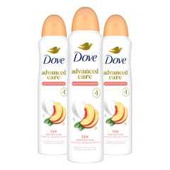 Dove can front packaging showing peach scent and protective benefit