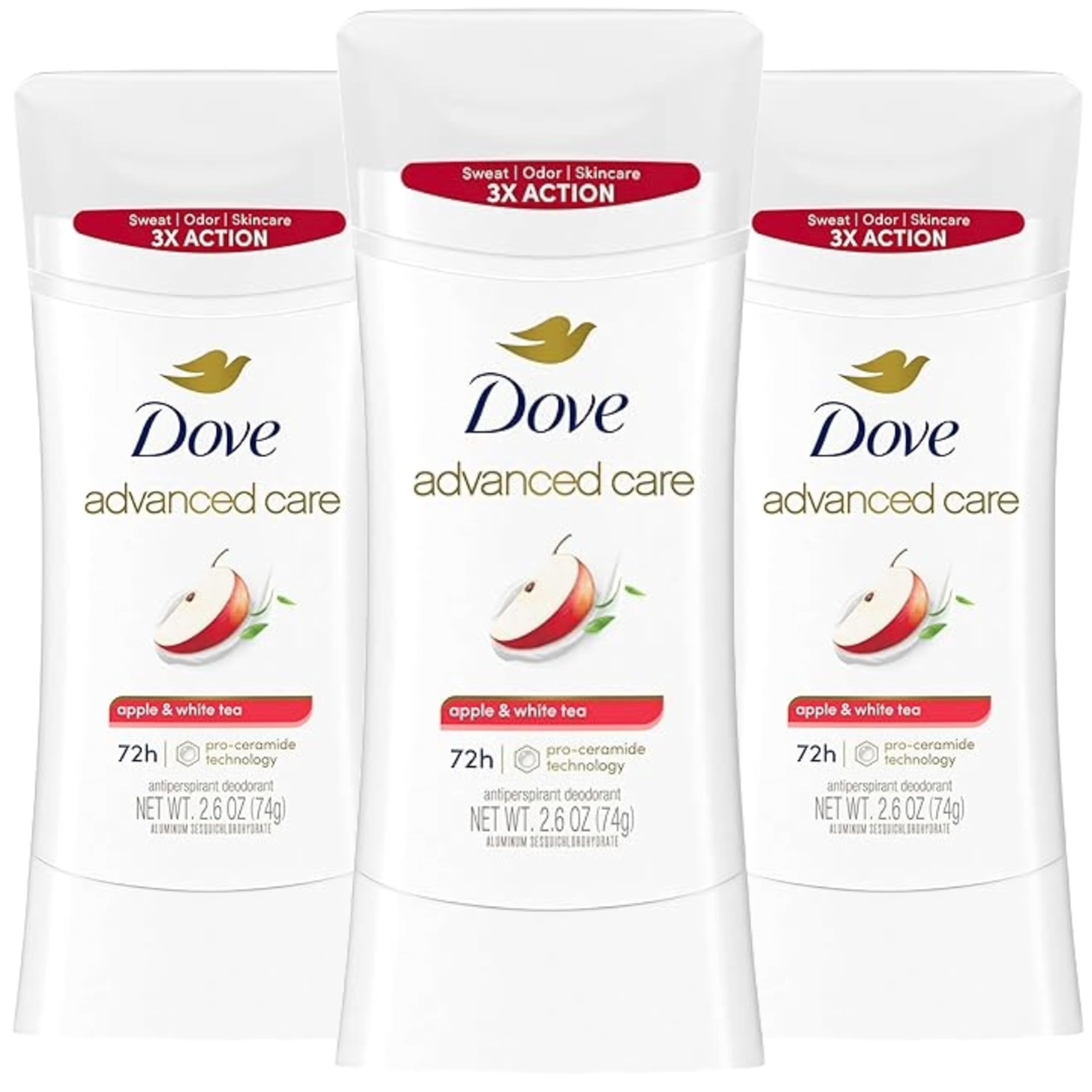Dove Apple & White Tea front package showing label and scent for long-lasting freshness
