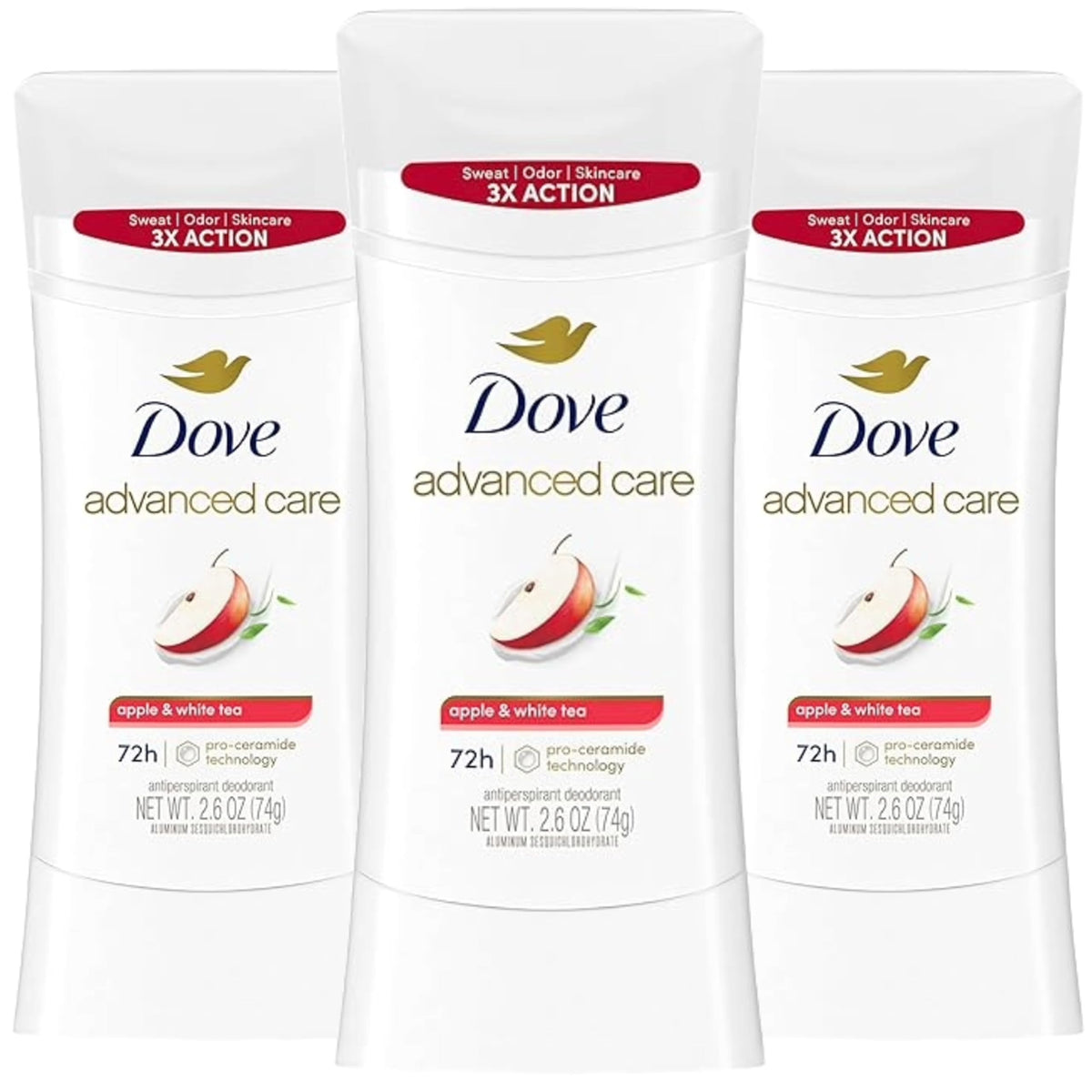 Dove Apple & White Tea front package showing label and scent for long-lasting freshness