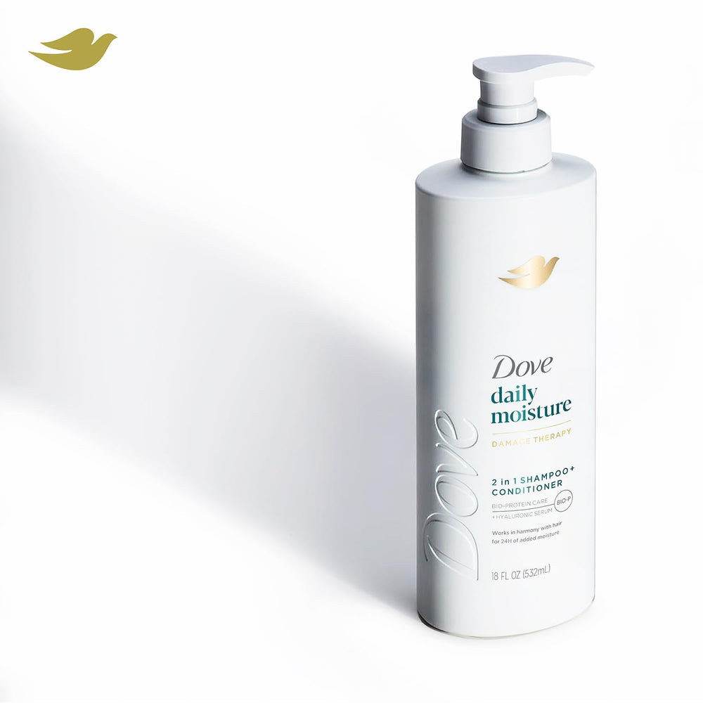 Lifestyle bathroom scene with Dove products showing easy daily shower routine benefit