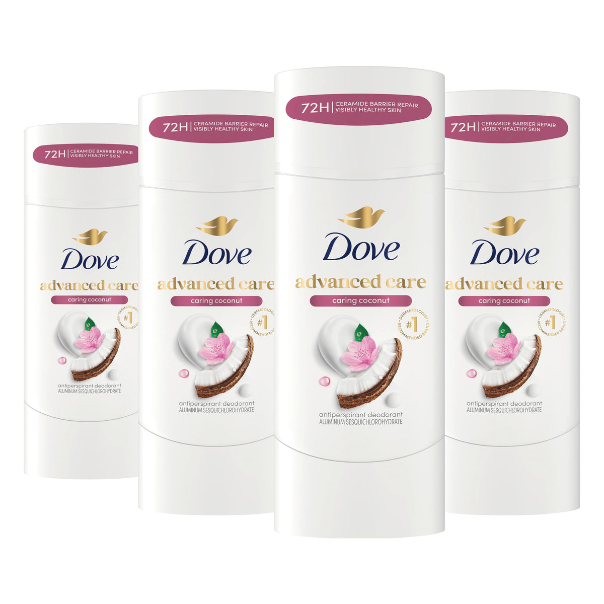 Dove caring coconut front packaging showing product and scent benefits