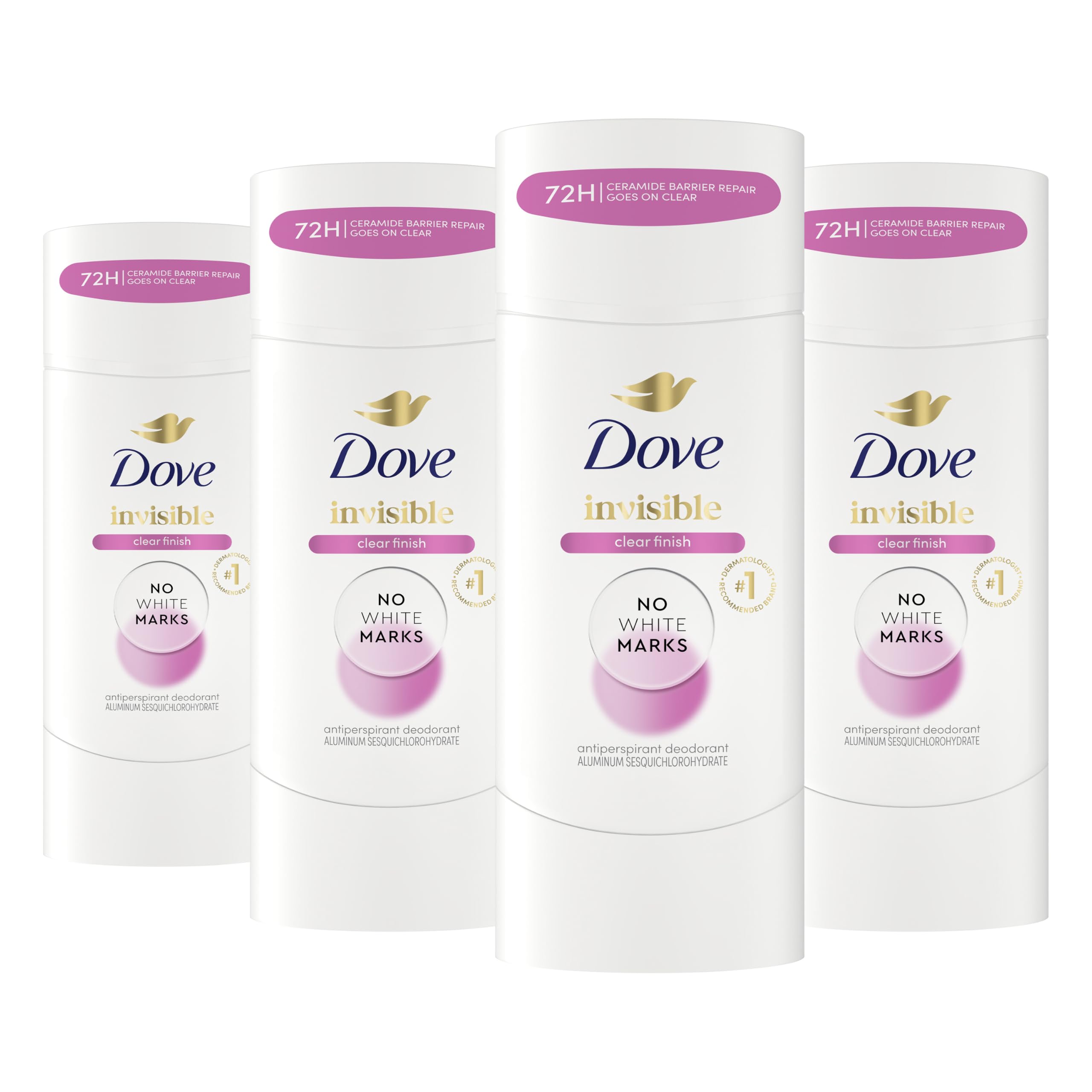 Dove clear finish front packaging showing product and 4PK benefit