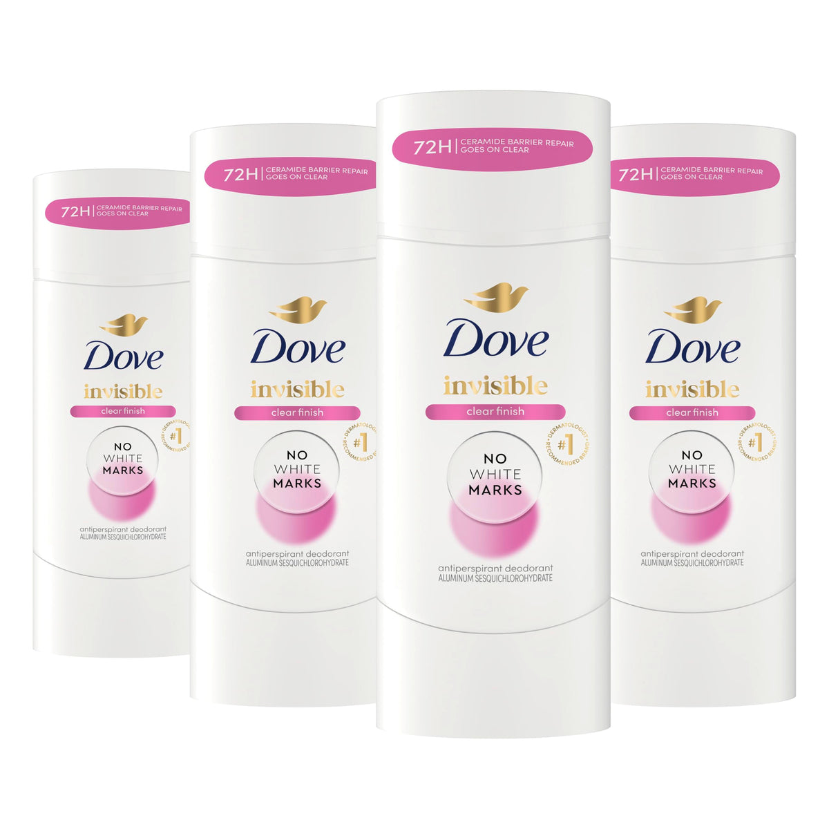 Dove clear finish front packaging showing product and 4PK benefit