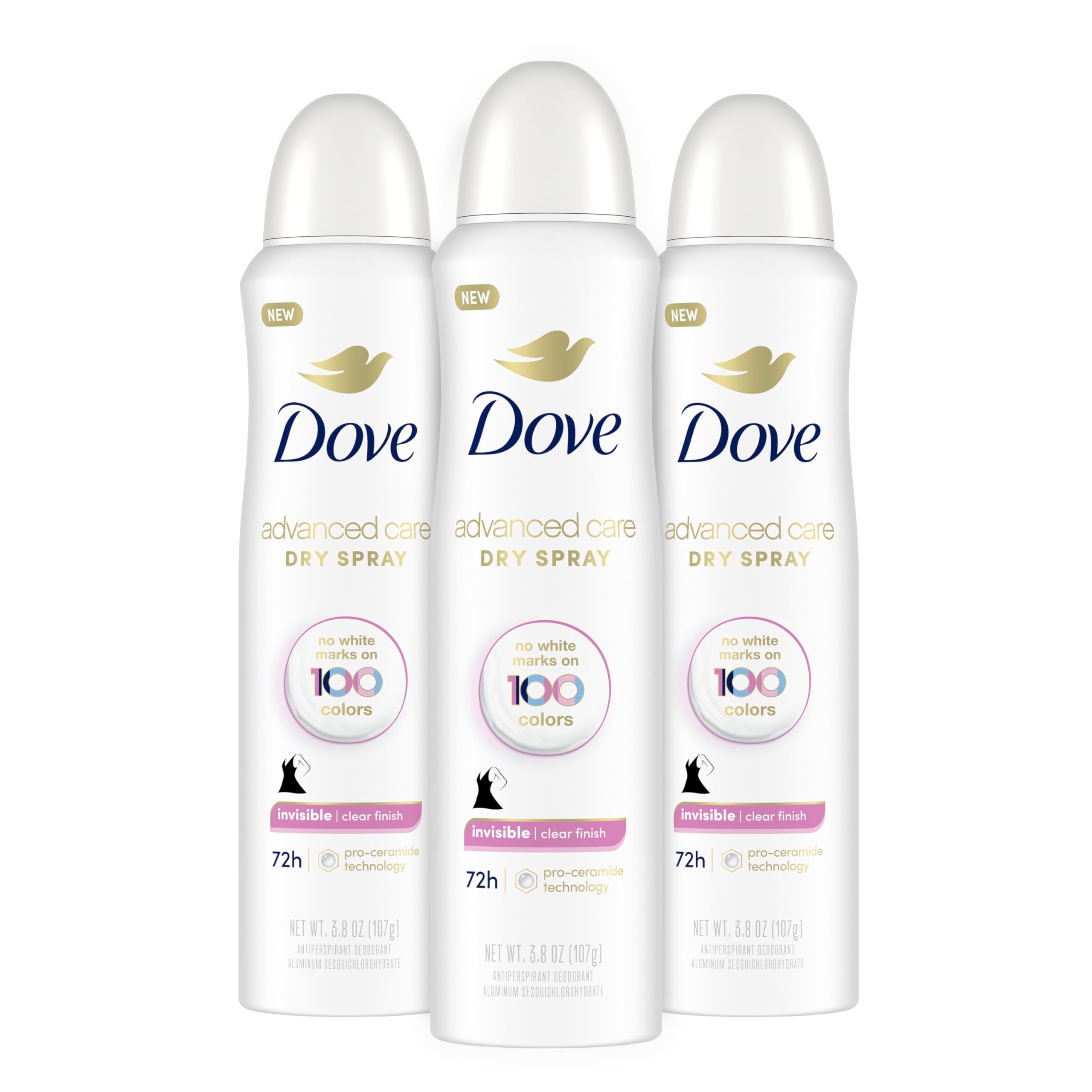 Dove clear finish front packaging showing 3-pack and benefit