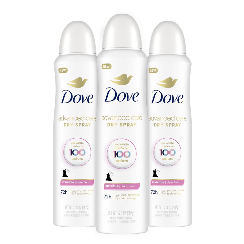 Dove clear finish front packaging showing 3-pack and benefit