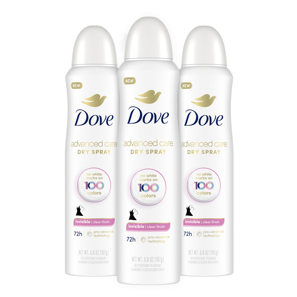Dove clear finish front packaging showing 3-pack and benefit