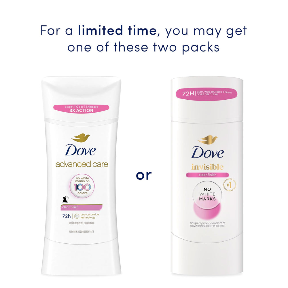 Dove clear finish label with Pro-Ceramide Technology highlighting barrier help