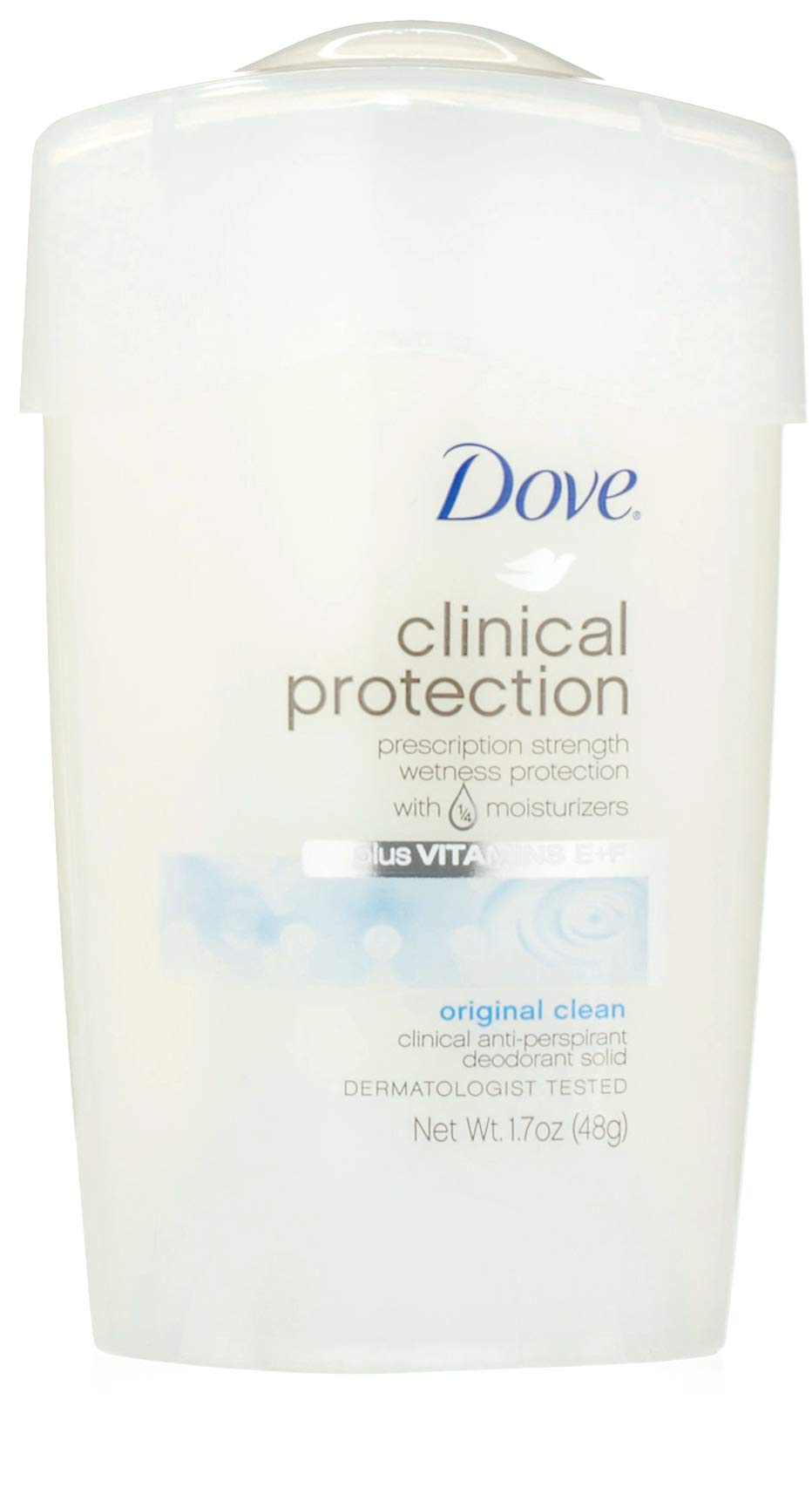 Dove Clinical front packaging showing Original Clean two-pack and neat labeling benefit fast identification