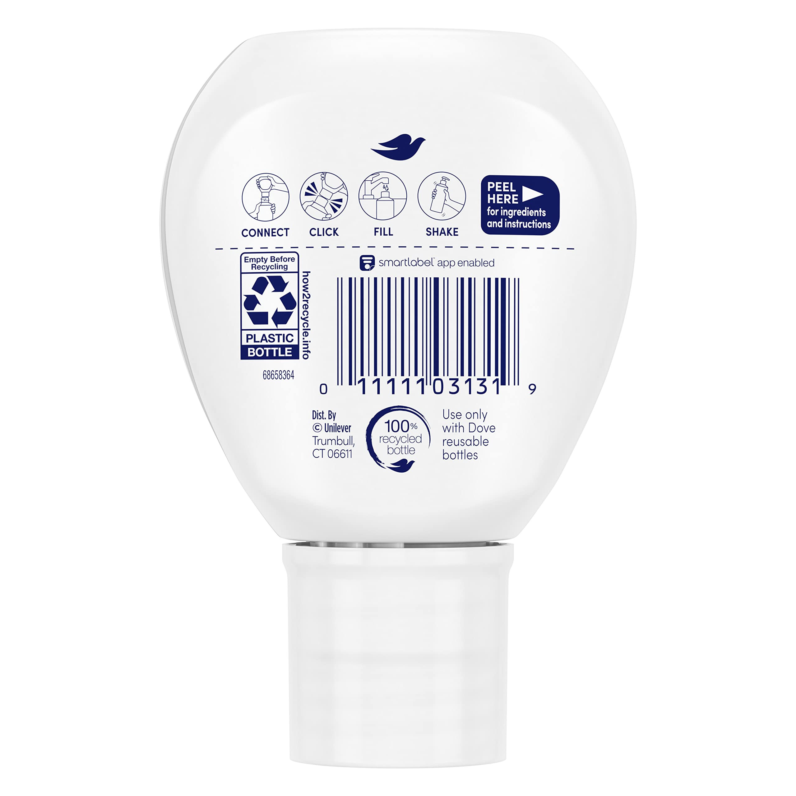 Dove quick-connect cap close-up for no-mess refilling benefit
