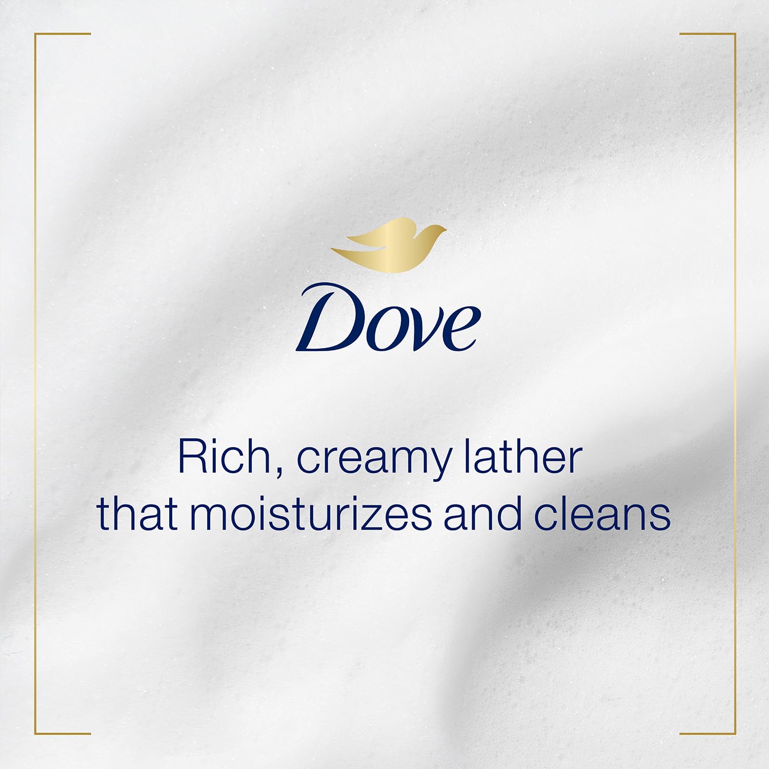 Close-up of Dove lather on hands showing creamy texture and moisturizing feel