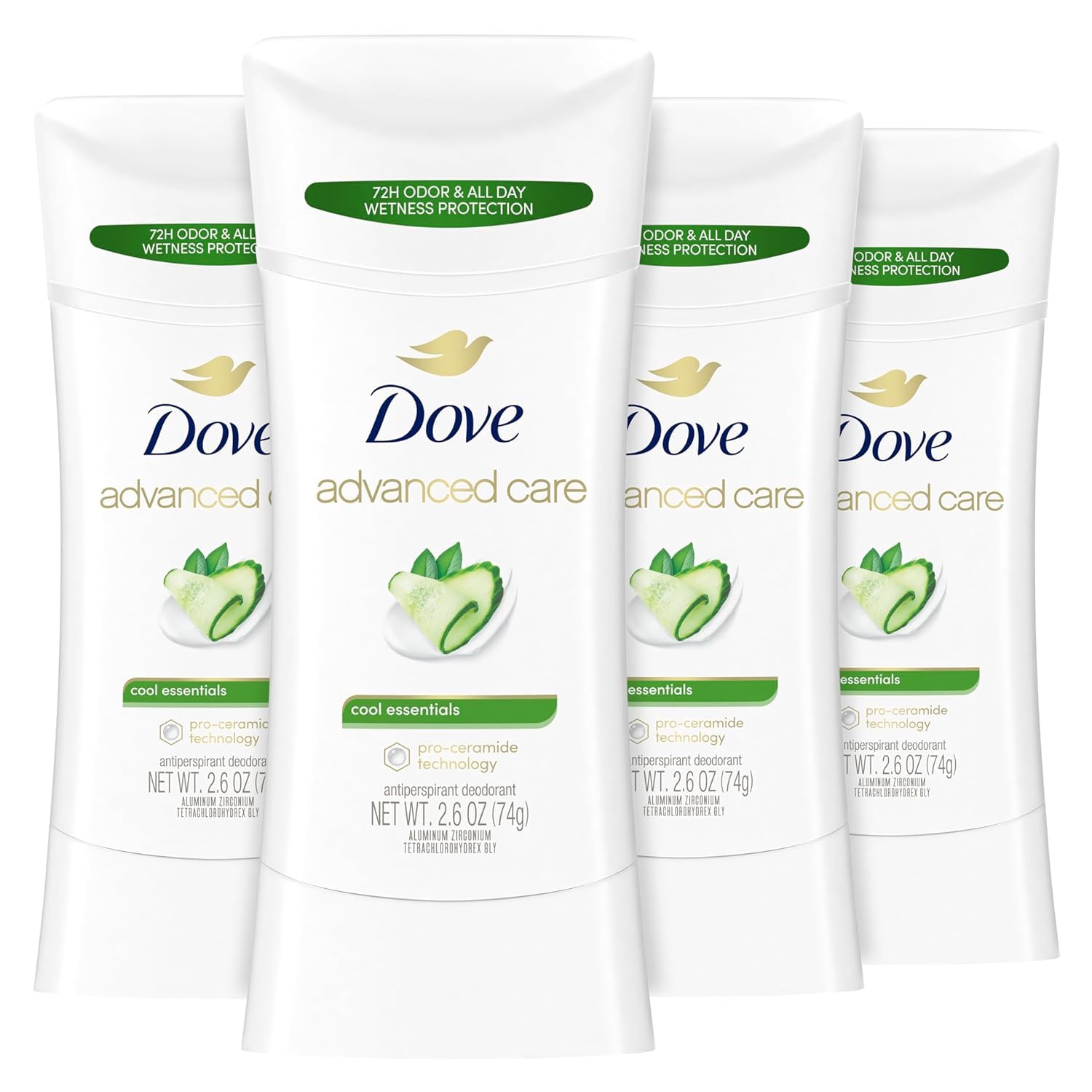 Dove Cool Essentials front packaging showing fresh scent and value pack benefit