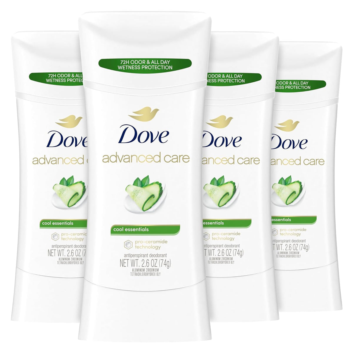 Dove Cool Essentials front packaging showing fresh scent and value pack benefit