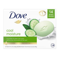 Dove front packaging showing cucumber and green tea, gentle cleansing benefit