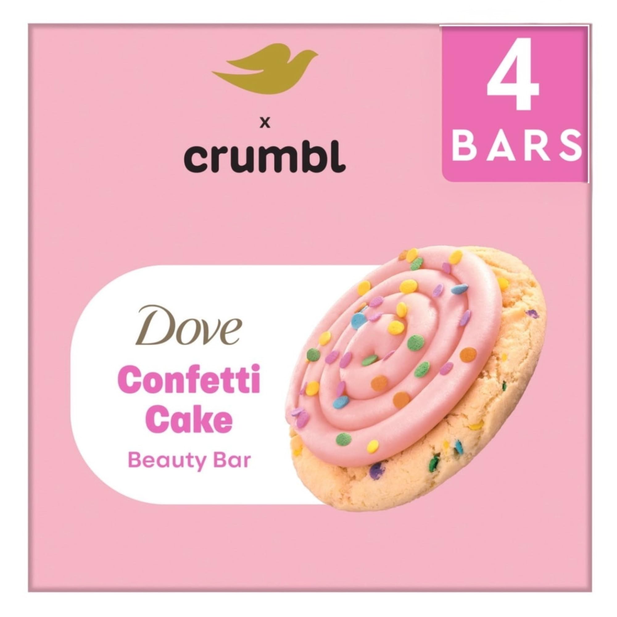 Dove x Crumbl front packaging showing pink design and festive look